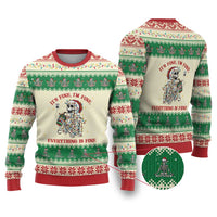 Funny Skeleton Christmas Ugly Christmas Sweater It's Fine I'm Fine Everything Is Fine - Wonder Print Shop