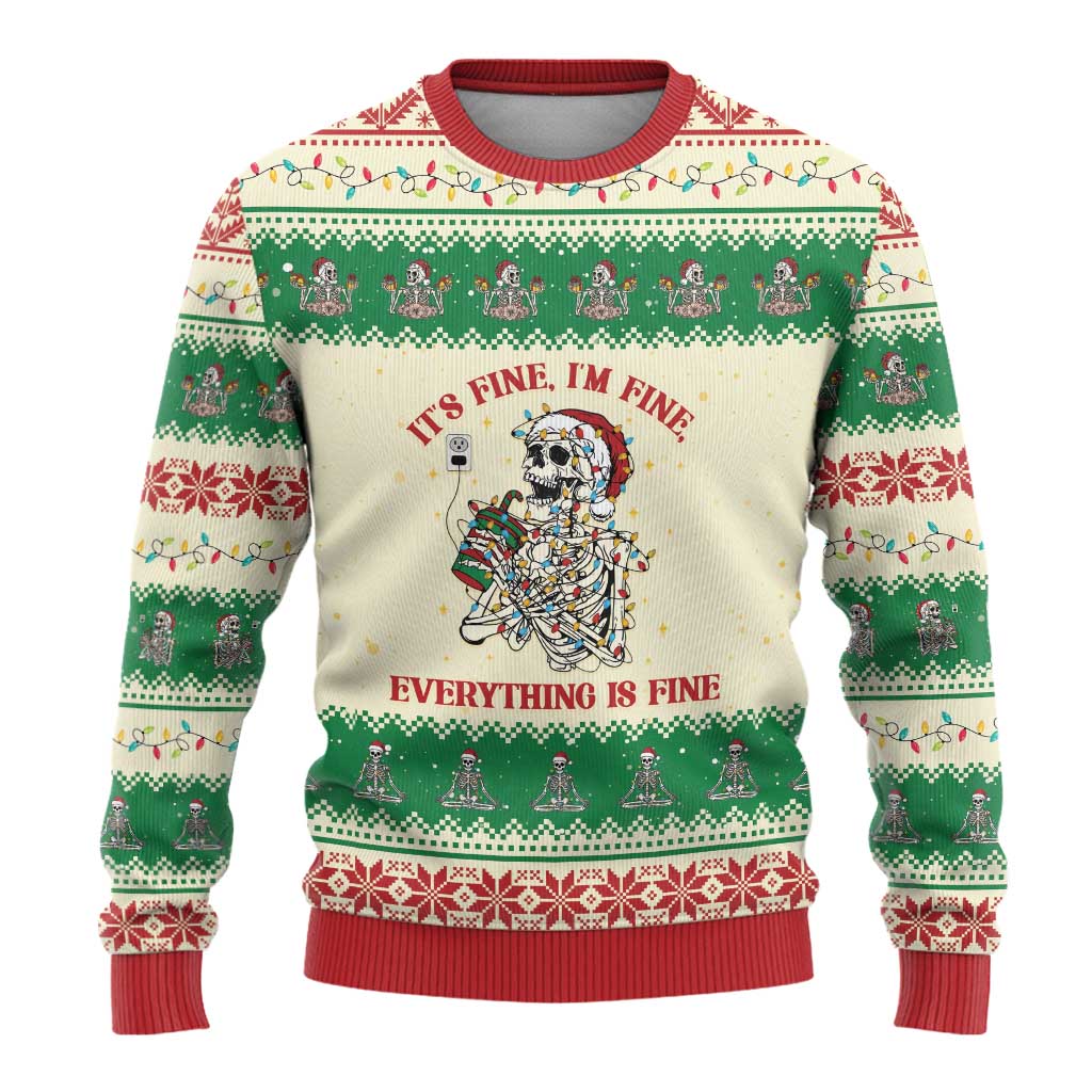 Funny Skeleton Christmas Ugly Christmas Sweater It's Fine I'm Fine Everything Is Fine - Wonder Print Shop