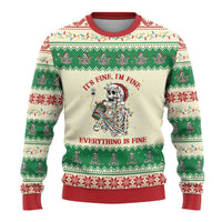 Funny Skeleton Christmas Ugly Christmas Sweater It's Fine I'm Fine Everything Is Fine - Wonder Print Shop