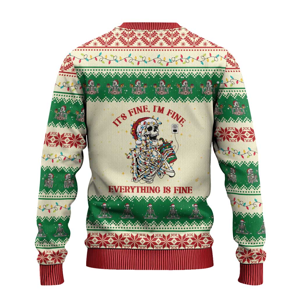 Funny Skeleton Christmas Ugly Christmas Sweater It's Fine I'm Fine Everything Is Fine - Wonder Print Shop