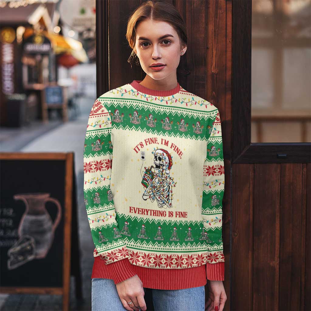 Funny Skeleton Christmas Ugly Christmas Sweater It's Fine I'm Fine Everything Is Fine - Wonder Print Shop