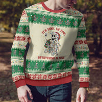 Funny Skeleton Christmas Ugly Christmas Sweater It's Fine I'm Fine Everything Is Fine - Wonder Print Shop