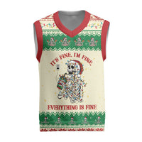 Funny Skeleton Christmas Knitted V-Neck Vest It's Fine I'm Fine Everything Is Fine - Wonder Print Shop