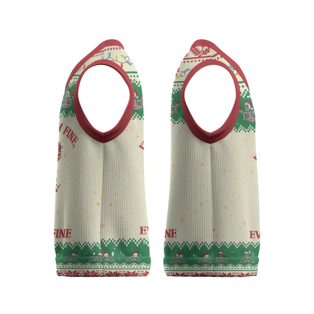 Funny Skeleton Christmas Knitted V-Neck Vest It's Fine I'm Fine Everything Is Fine - Wonder Print Shop