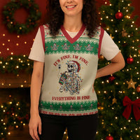 Funny Skeleton Christmas Knitted V-Neck Vest It's Fine I'm Fine Everything Is Fine - Wonder Print Shop