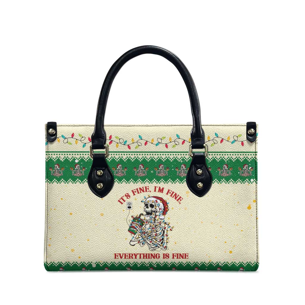 Funny Skeleton Christmas Leather Bag It's Fine I'm Fine Everything Is Fine - Wonder Print Shop