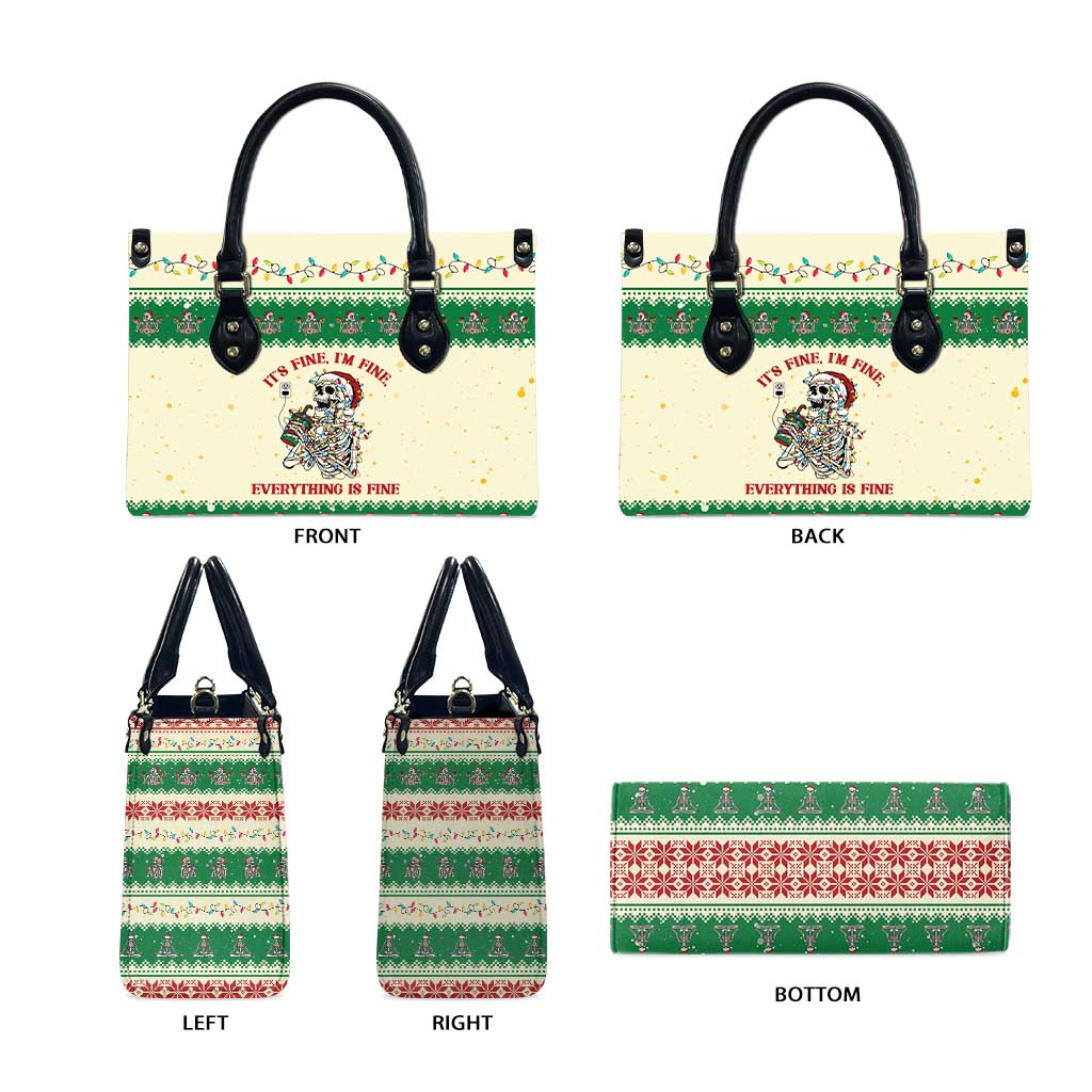 Funny Skeleton Christmas Leather Bag It's Fine I'm Fine Everything Is Fine - Wonder Print Shop