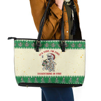 Funny Skeleton Christmas Leather Tote Bag It's Fine I'm Fine Everything Is Fine - Wonder Print Shop