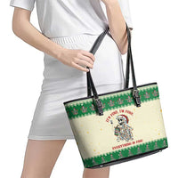 Funny Skeleton Christmas Leather Tote Bag It's Fine I'm Fine Everything Is Fine - Wonder Print Shop