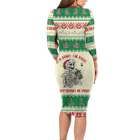 Funny Skeleton Christmas Long Sleeve Bodycon Dress It's Fine I'm Fine Everything Is Fine - Wonder Print Shop