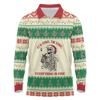 Funny Skeleton Christmas Long Sleeve Polo Shirt It's Fine I'm Fine Everything Is Fine - Wonder Print Shop