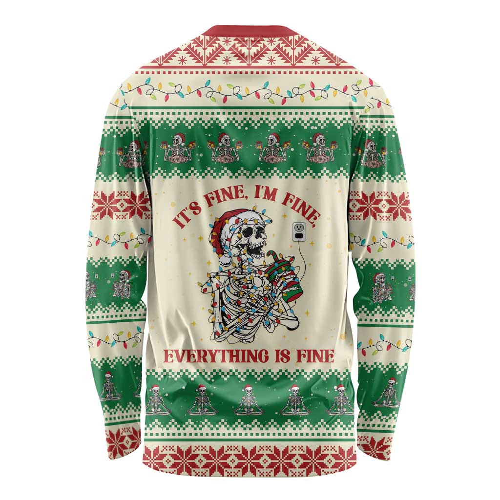 Funny Skeleton Christmas Long Sleeve Shirt It's Fine I'm Fine Everything Is Fine - Wonder Print Shop