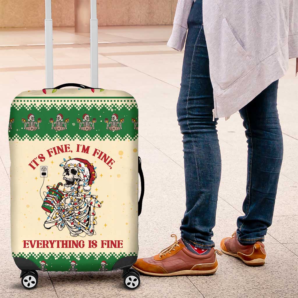 Funny Skeleton Christmas Luggage Cover It's Fine I'm Fine Everything Is Fine - Wonder Print Shop