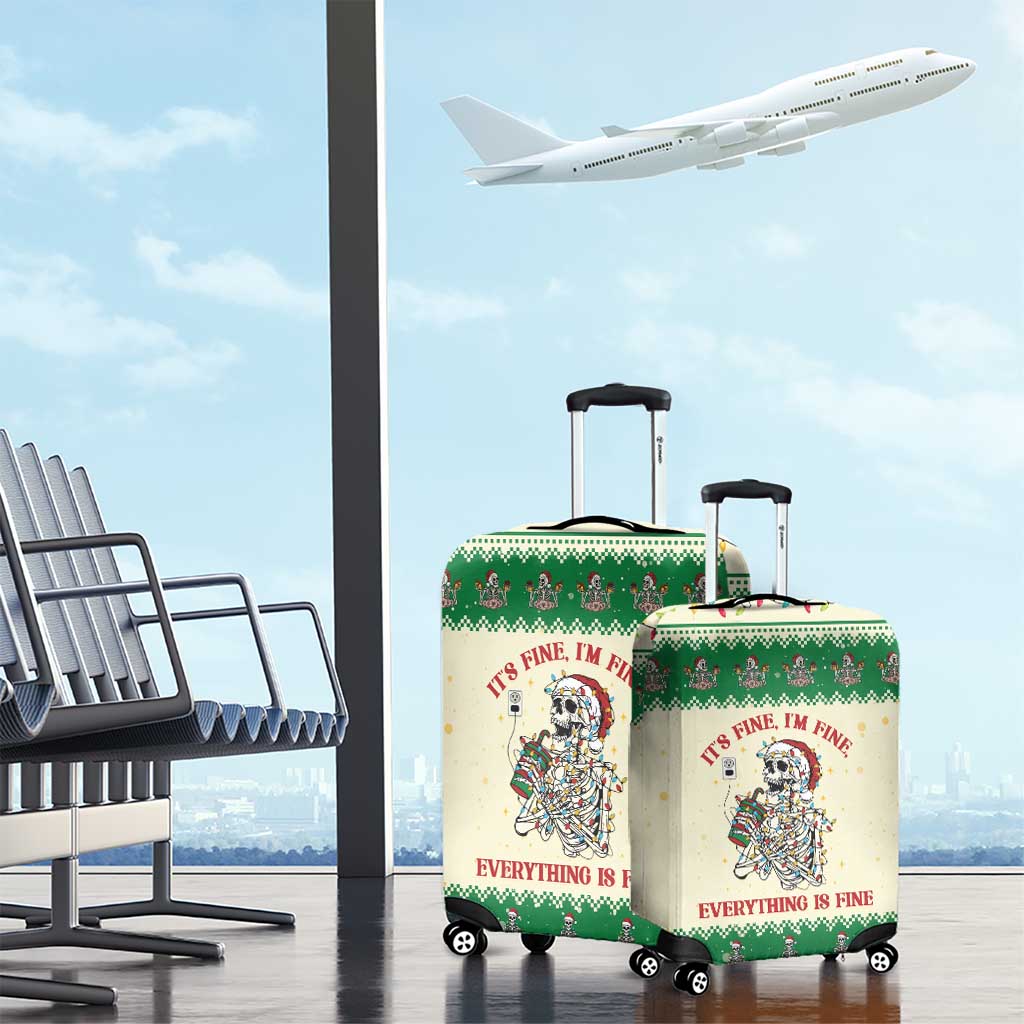 Funny Skeleton Christmas Luggage Cover It's Fine I'm Fine Everything Is Fine - Wonder Print Shop