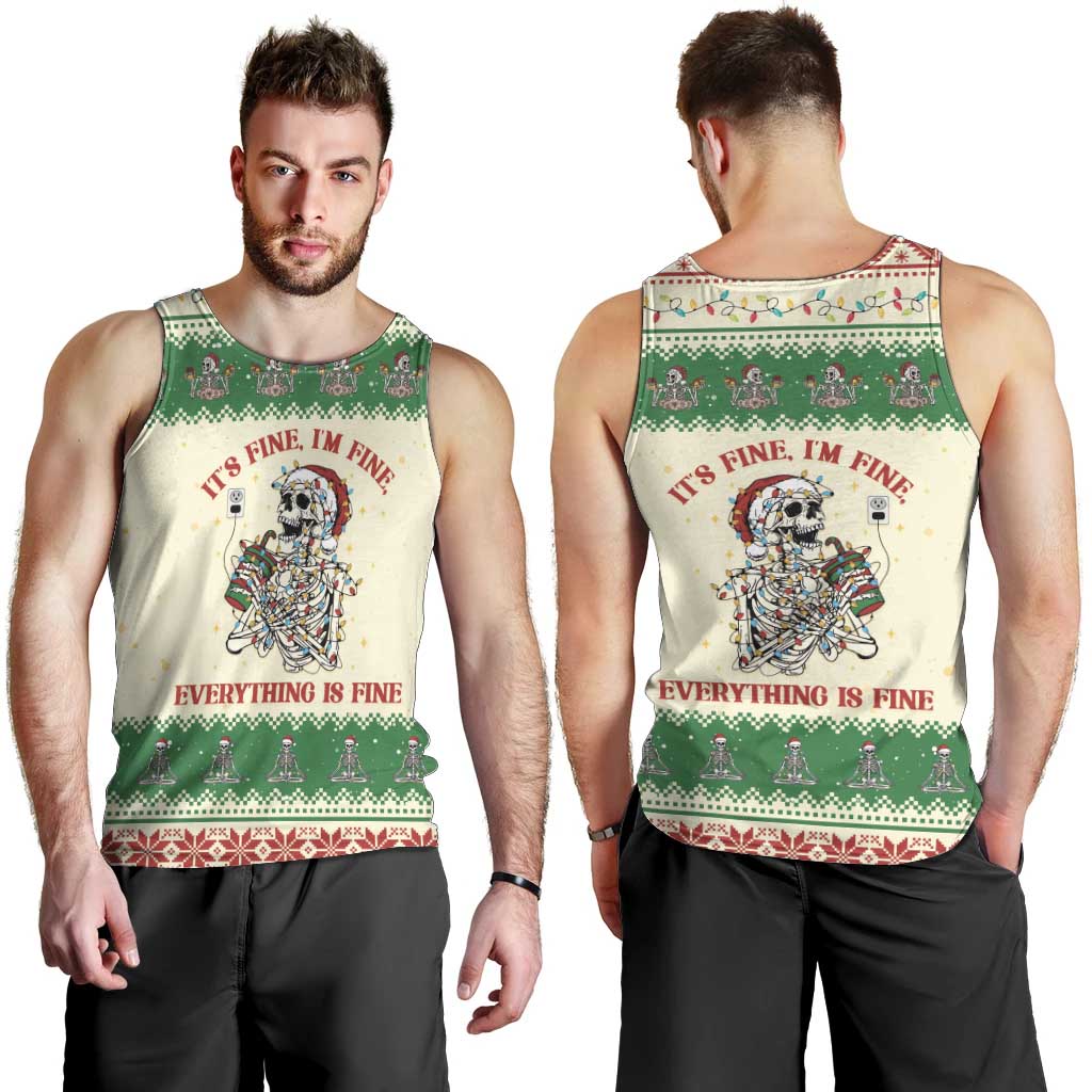 Funny Skeleton Christmas Men Tank Top It's Fine I'm Fine Everything Is Fine - Wonder Print Shop