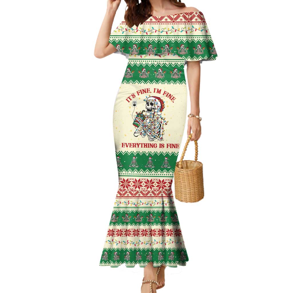 Funny Skeleton Christmas Mermaid Dress It's Fine I'm Fine Everything Is Fine - Wonder Print Shop