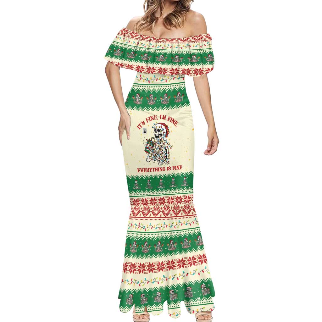 Funny Skeleton Christmas Mermaid Dress It's Fine I'm Fine Everything Is Fine - Wonder Print Shop