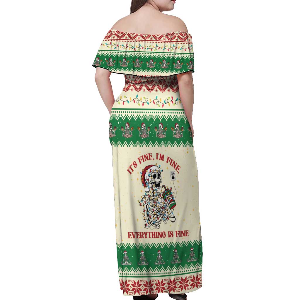 Funny Skeleton Christmas Off Shoulder Maxi Dress It's Fine I'm Fine Everything Is Fine - Wonder Print Shop