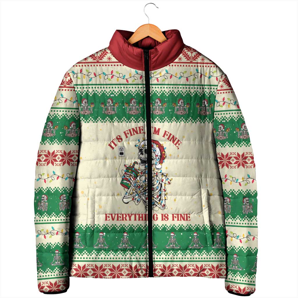 Funny Skeleton Christmas Padded Jacket It's Fine I'm Fine Everything Is Fine - Wonder Print Shop