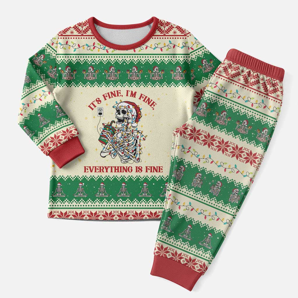 Funny Skeleton Christmas Pajama Set It's Fine I'm Fine Everything Is Fine - Wonder Print Shop