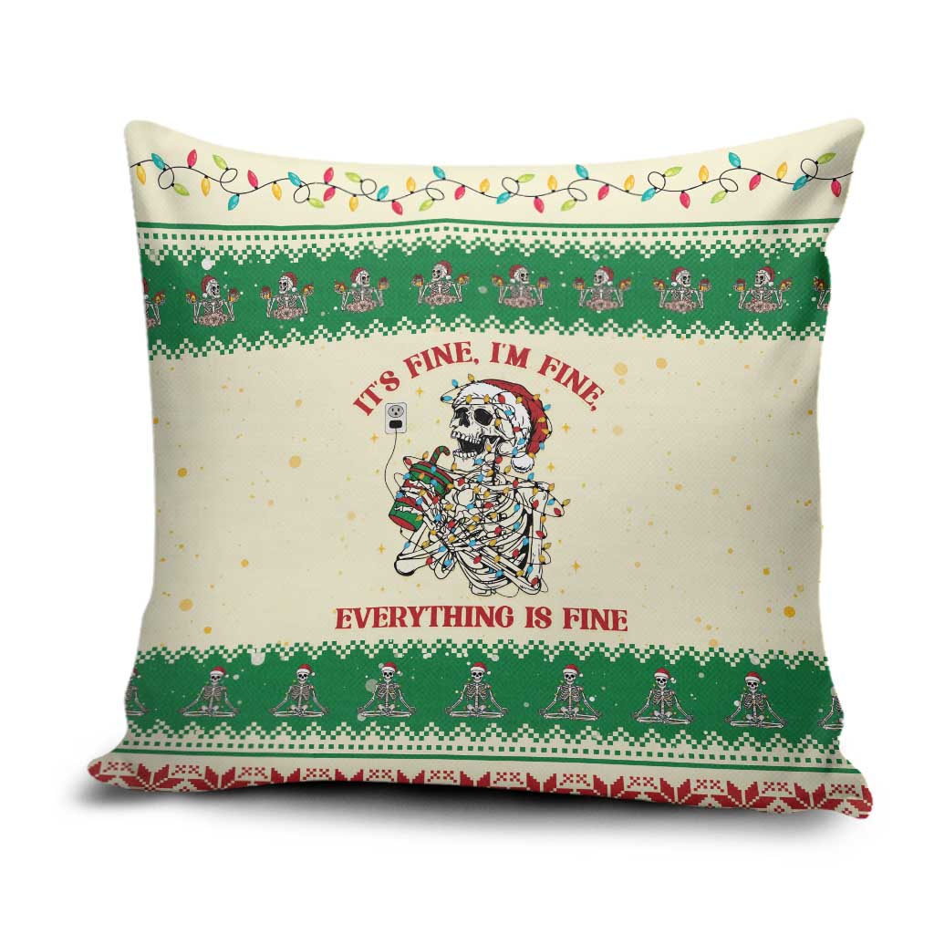 Funny Skeleton Christmas Pillow Cover It's Fine I'm Fine Everything Is Fine - Wonder Print Shop