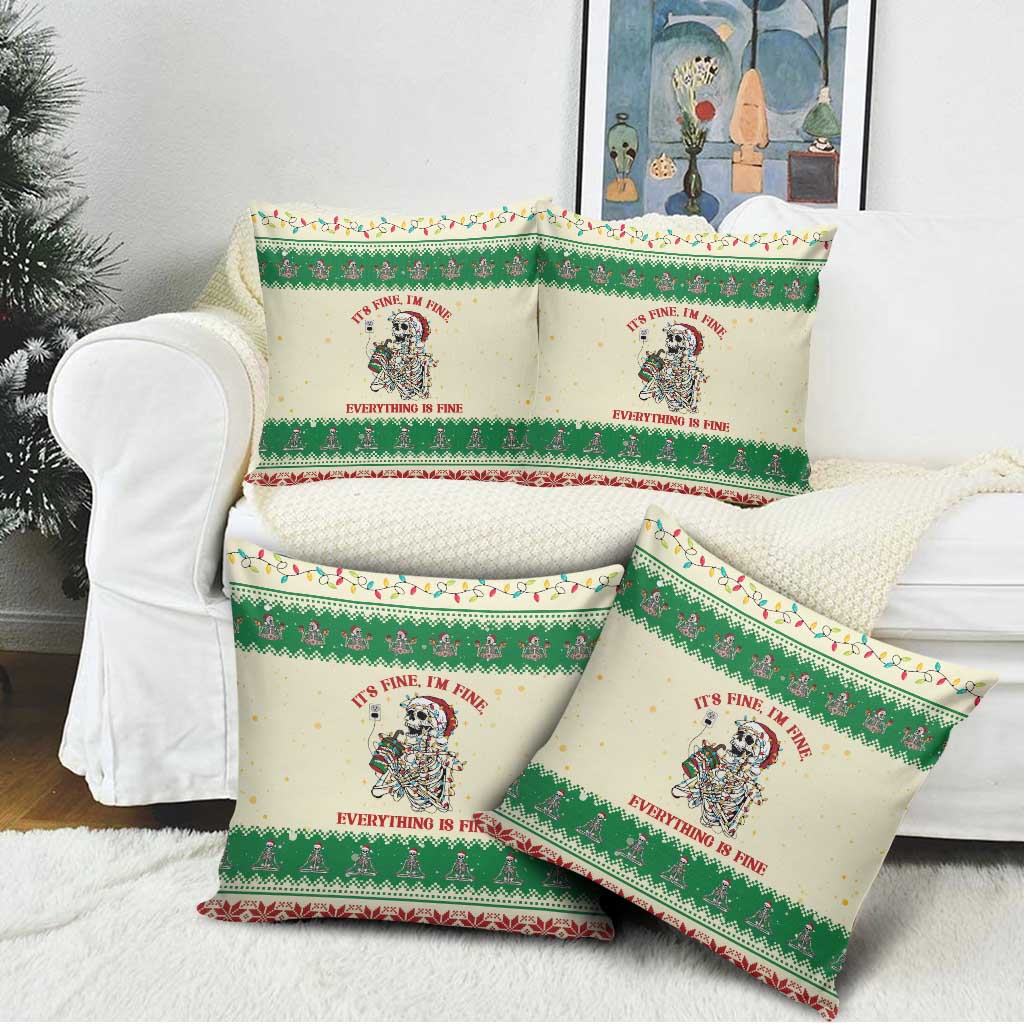 Funny Skeleton Christmas Pillow Cover It's Fine I'm Fine Everything Is Fine - Wonder Print Shop