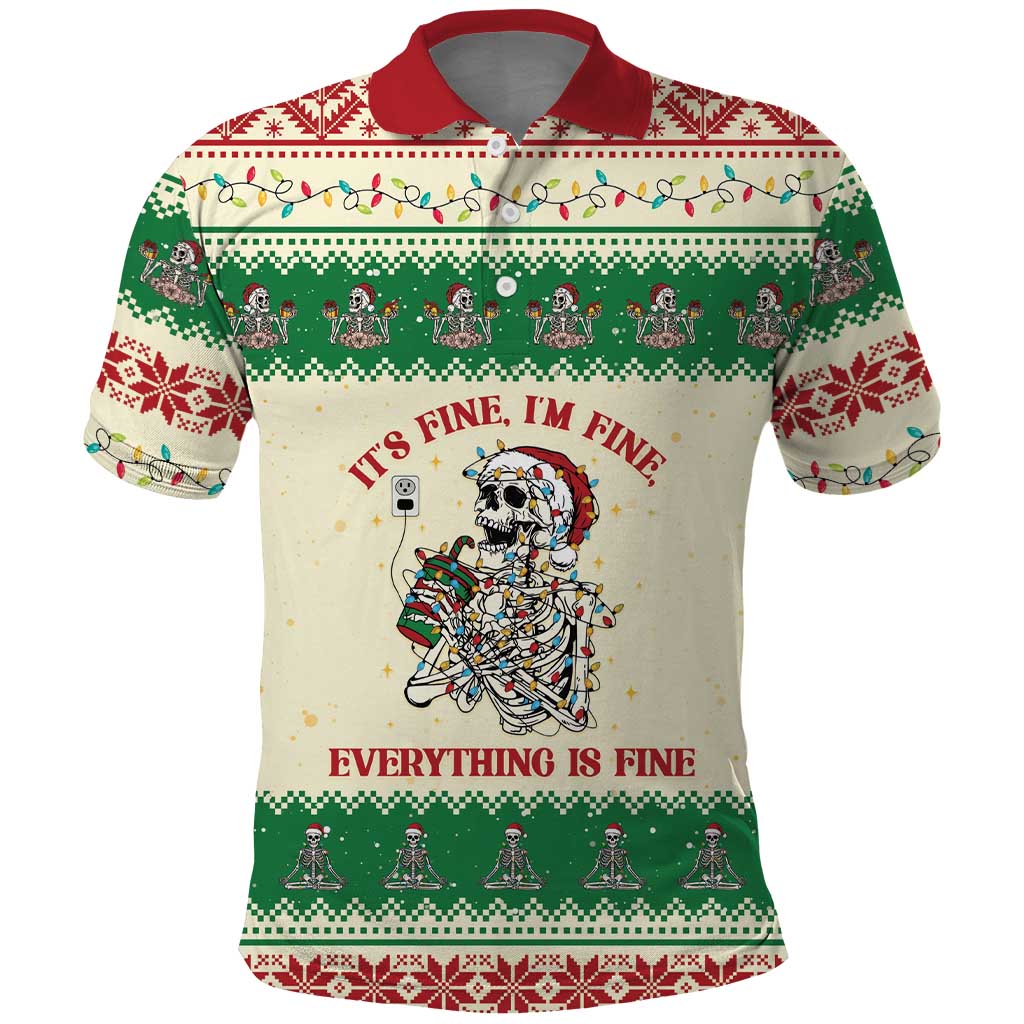 Funny Skeleton Christmas Polo Shirt It's Fine I'm Fine Everything Is Fine - Wonder Print Shop