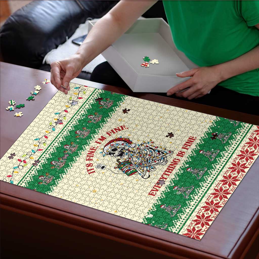 Funny Skeleton Christmas Puzzle It's Fine I'm Fine Everything Is Fine - Wonder Print Shop