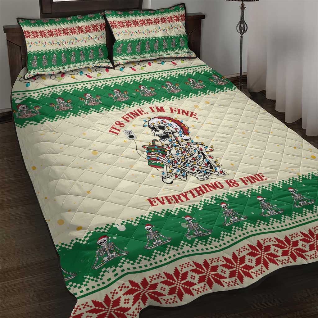 Funny Skeleton Christmas Quilt Bed Set It's Fine I'm Fine Everything Is Fine - Wonder Print Shop