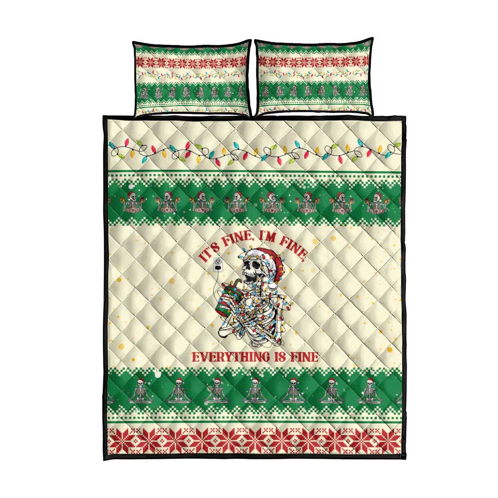 Funny Skeleton Christmas Quilt Bed Set It's Fine I'm Fine Everything Is Fine - Wonder Print Shop