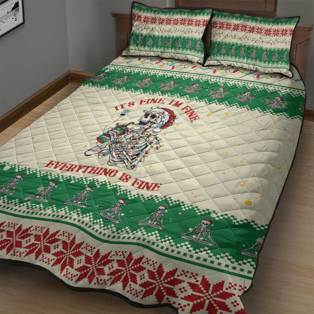 Funny Skeleton Christmas Quilt Bed Set It's Fine I'm Fine Everything Is Fine - Wonder Print Shop