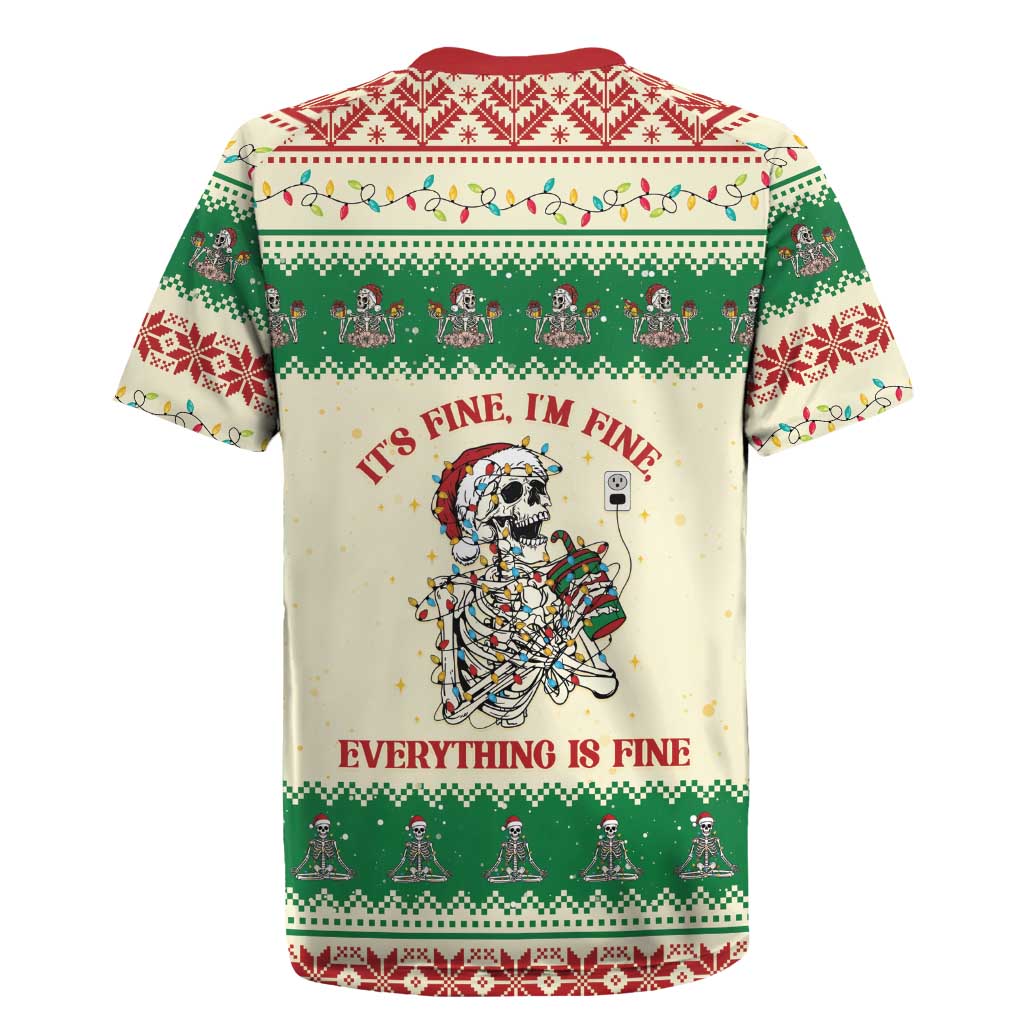 Funny Skeleton Christmas Rugby Jersey It's Fine I'm Fine Everything Is Fine - Wonder Print Shop