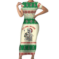 Funny Skeleton Christmas Short Sleeve Bodycon Dress It's Fine I'm Fine Everything Is Fine - Wonder Print Shop