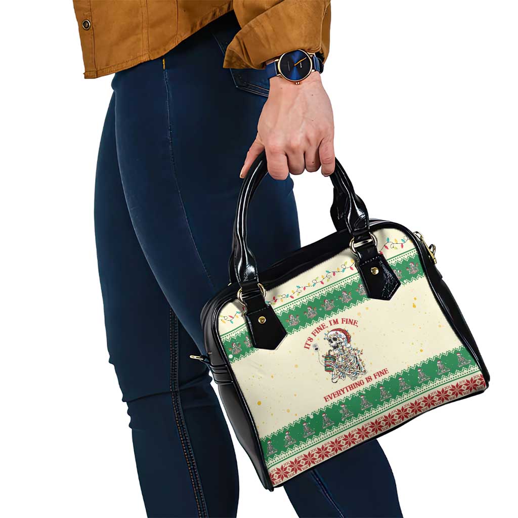 Funny Skeleton Christmas Shoulder Handbag It's Fine I'm Fine Everything Is Fine - Wonder Print Shop