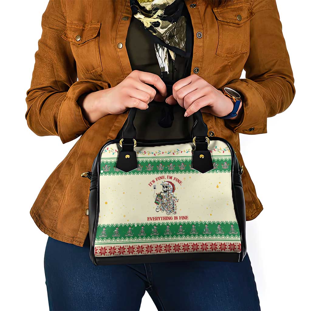 Funny Skeleton Christmas Shoulder Handbag It's Fine I'm Fine Everything Is Fine - Wonder Print Shop