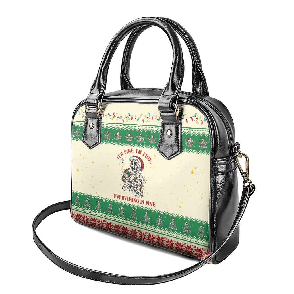 Funny Skeleton Christmas Shoulder Handbag It's Fine I'm Fine Everything Is Fine - Wonder Print Shop