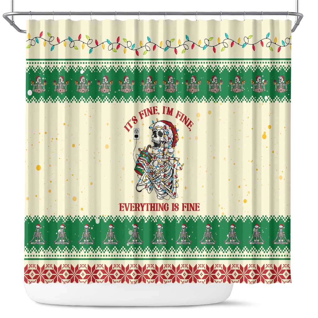 Funny Skeleton Christmas Shower Curtain It's Fine I'm Fine Everything Is Fine - Wonder Print Shop