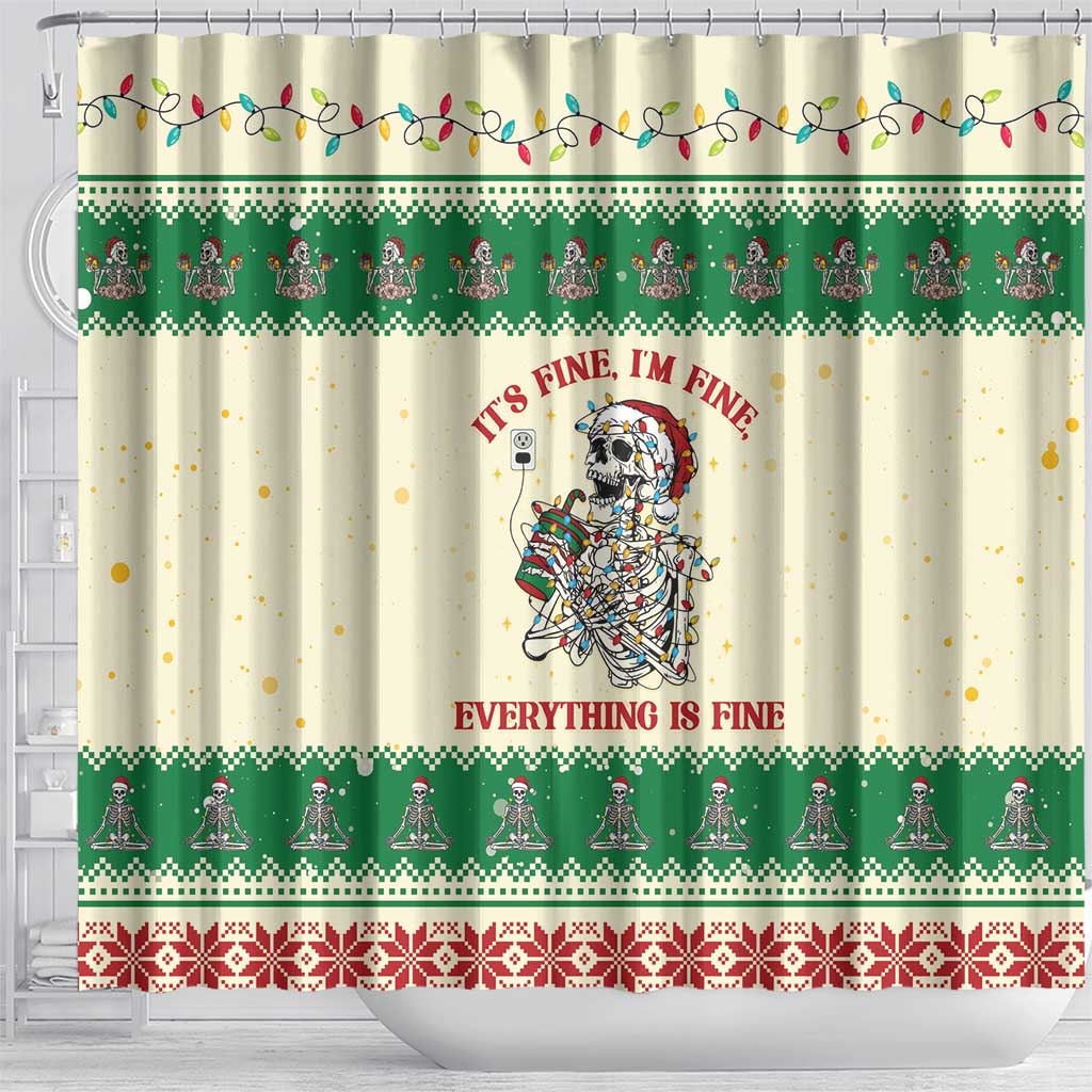 Funny Skeleton Christmas Shower Curtain It's Fine I'm Fine Everything Is Fine - Wonder Print Shop