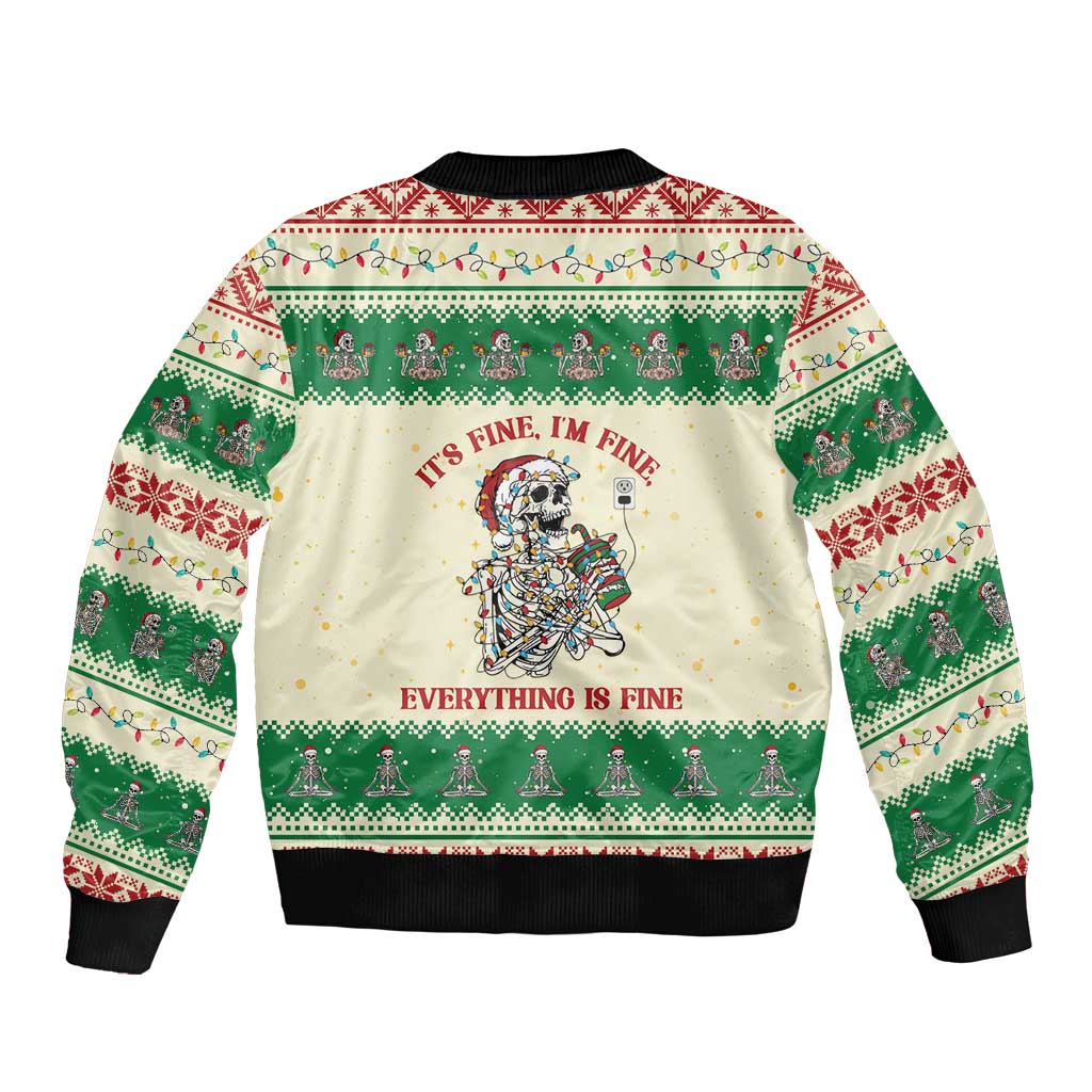 Funny Skeleton Christmas Sleeve Zip Bomber Jacket It's Fine I'm Fine Everything Is Fine - Wonder Print Shop