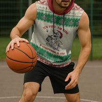 Funny Skeleton Christmas Sleeveless Hoodie It's Fine I'm Fine Everything Is Fine - Wonder Print Shop