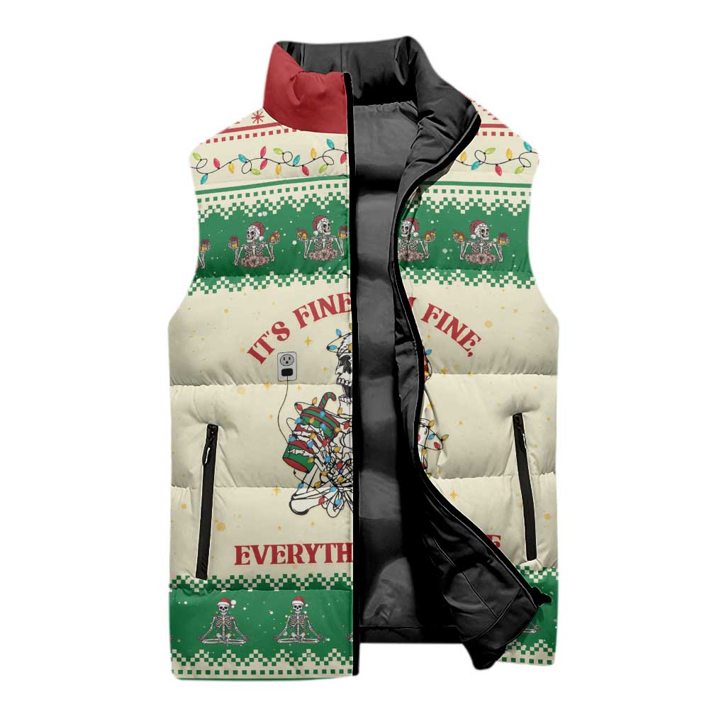 Funny Skeleton Christmas Sleeveless Puffer Jacket It's Fine I'm Fine Everything Is Fine - Wonder Print Shop