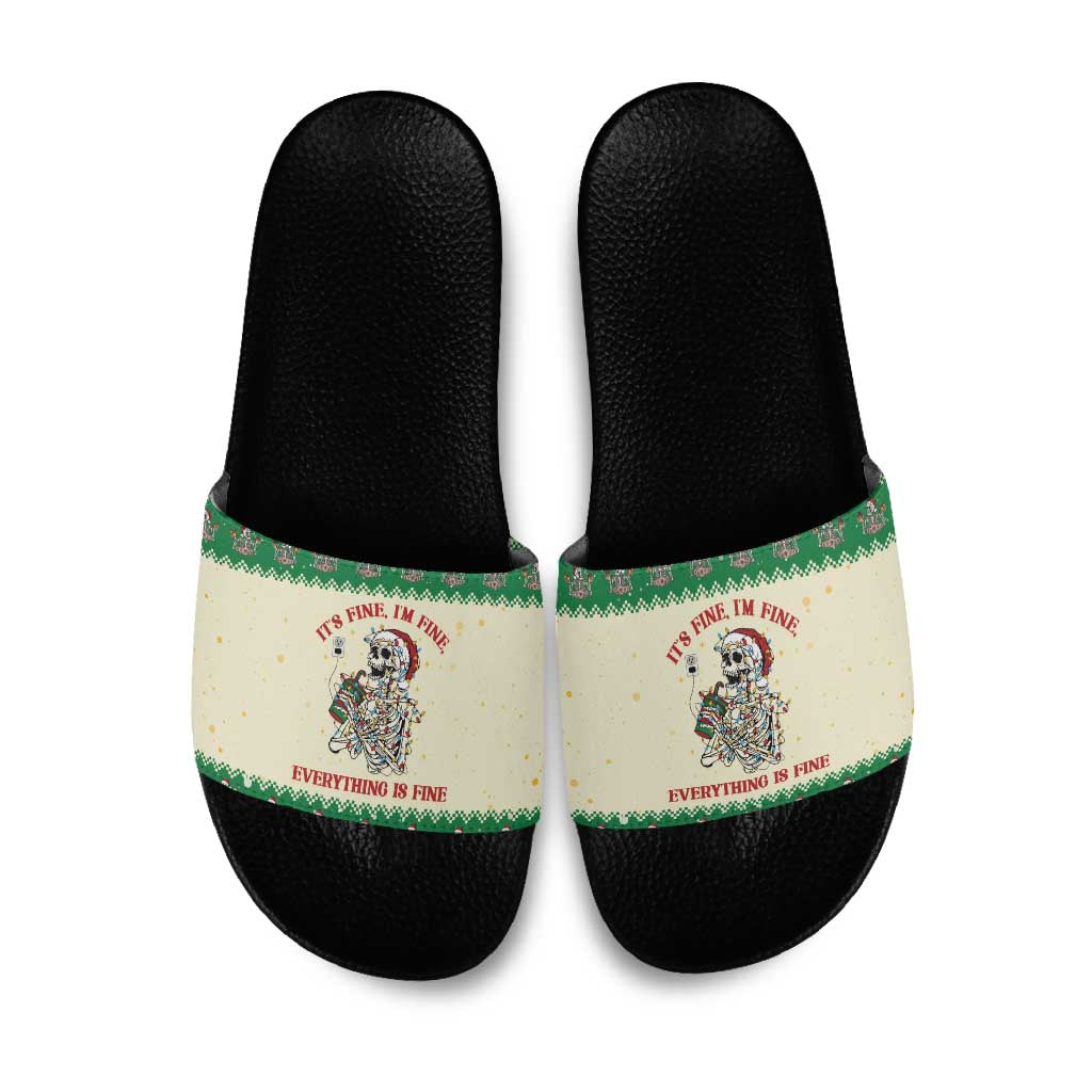 Funny Skeleton Christmas Slide Sandals It's Fine I'm Fine Everything Is Fine - Wonder Print Shop