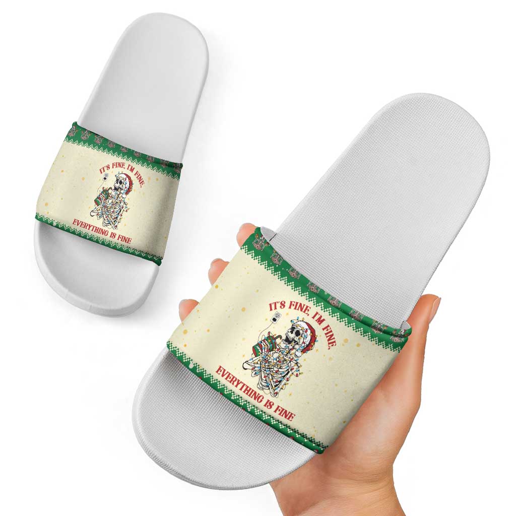 Funny Skeleton Christmas Slide Sandals It's Fine I'm Fine Everything Is Fine - Wonder Print Shop