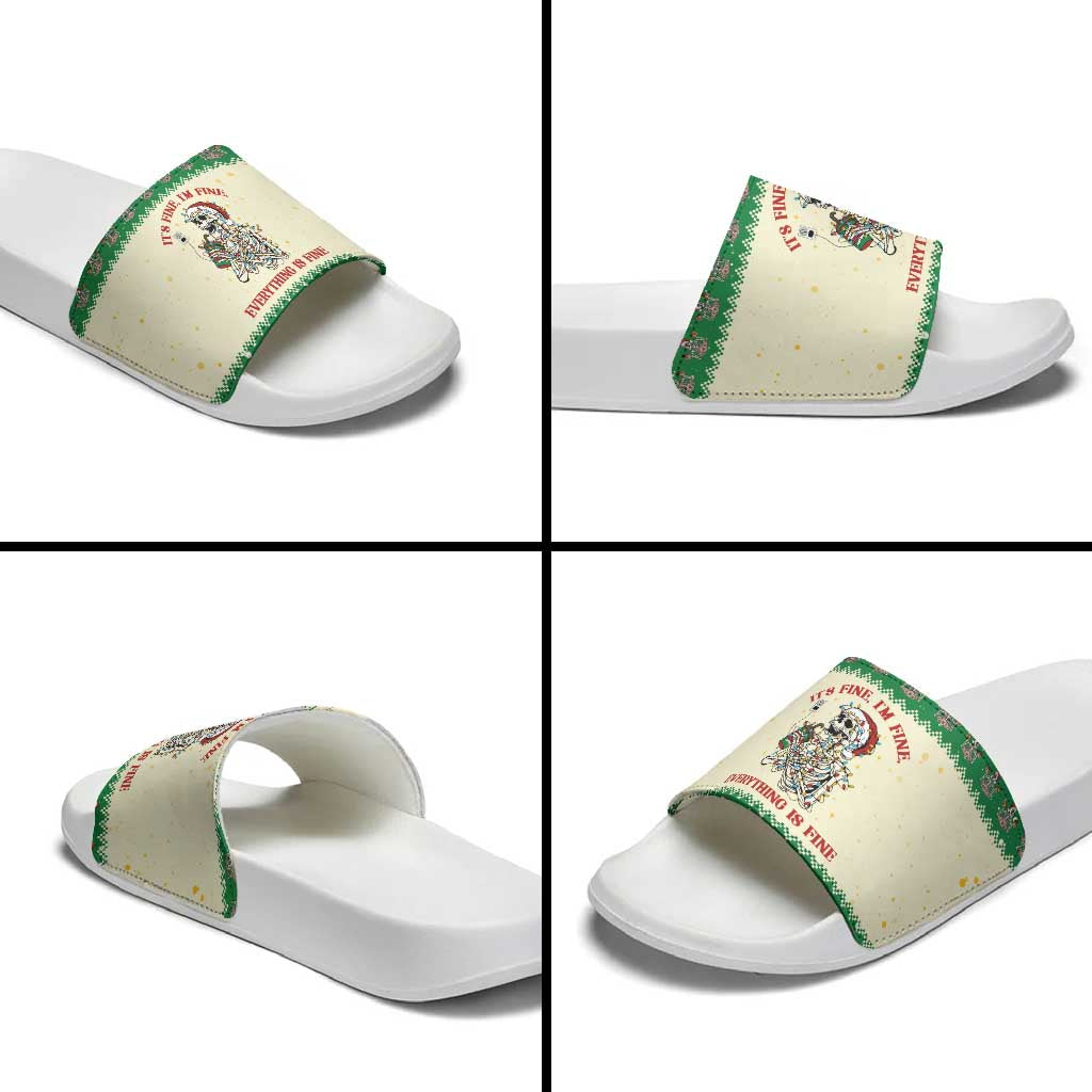 Funny Skeleton Christmas Slide Sandals It's Fine I'm Fine Everything Is Fine - Wonder Print Shop