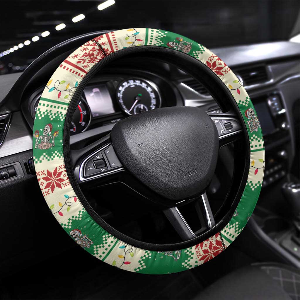 Funny Skeleton Christmas Steering Wheel Cover It's Fine I'm Fine Everything Is Fine - Wonder Print Shop