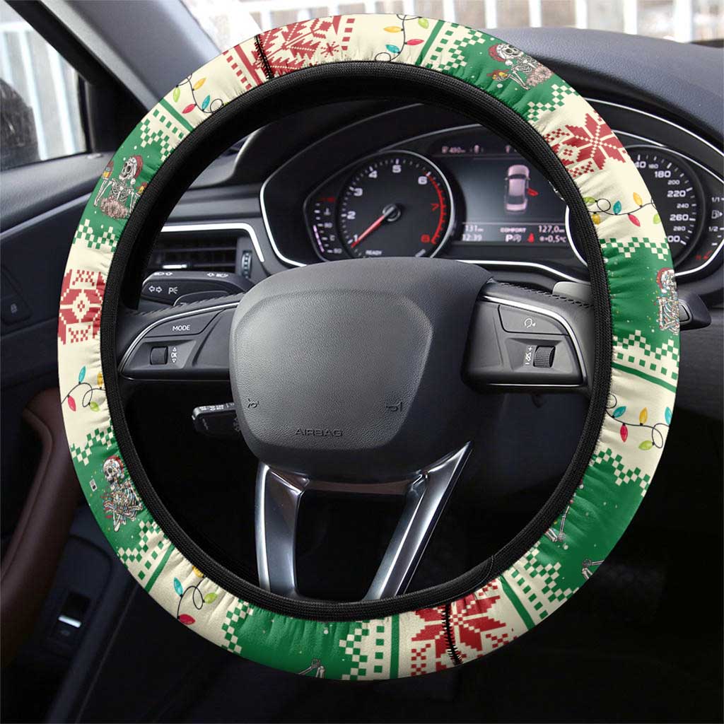 Funny Skeleton Christmas Steering Wheel Cover It's Fine I'm Fine Everything Is Fine - Wonder Print Shop