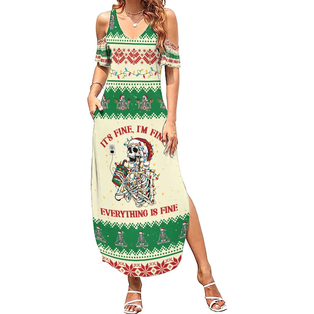 Funny Skeleton Christmas Summer Maxi Dress It's Fine I'm Fine Everything Is Fine - Wonder Print Shop