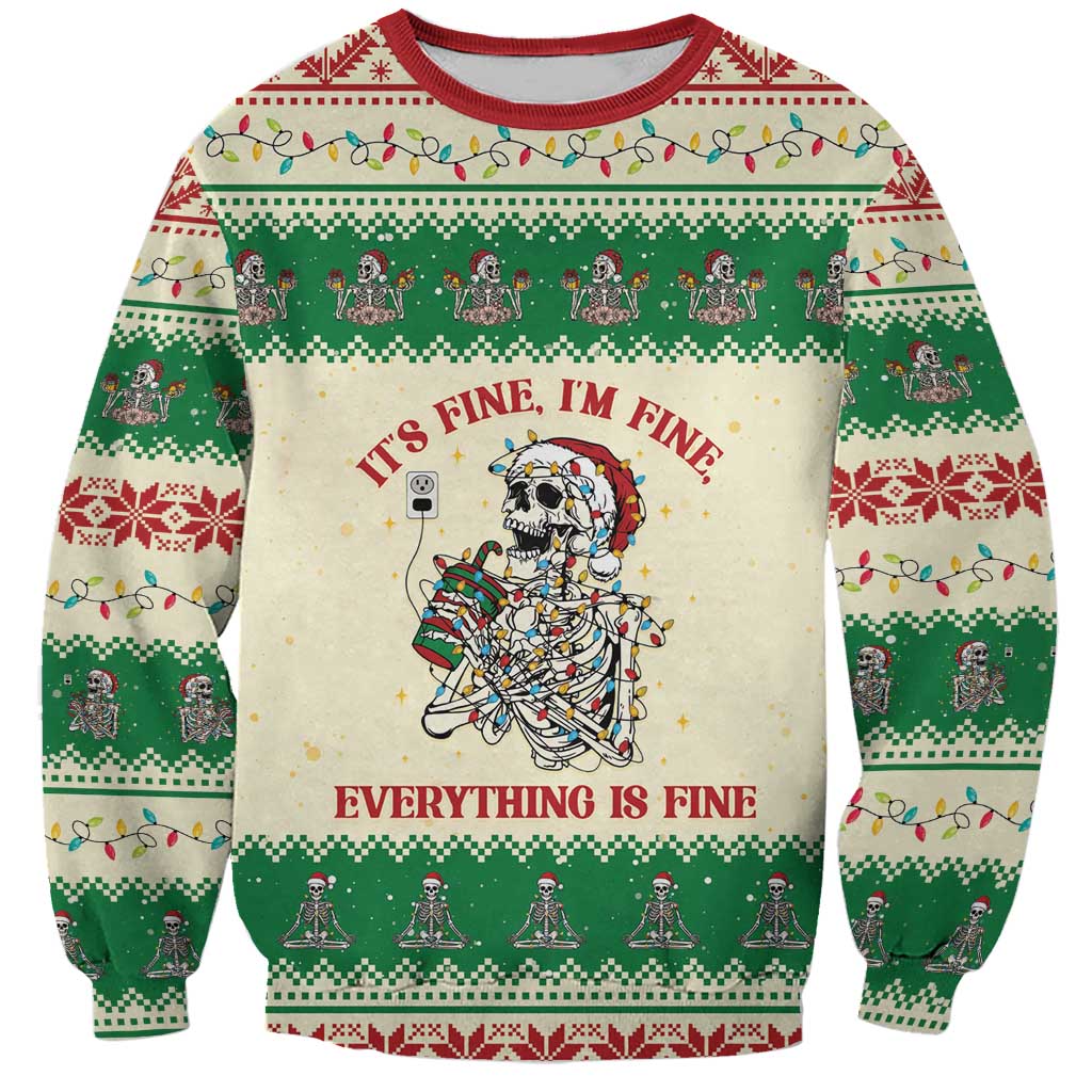 Funny Skeleton Christmas Sweatshirt It's Fine I'm Fine Everything Is Fine - Wonder Print Shop