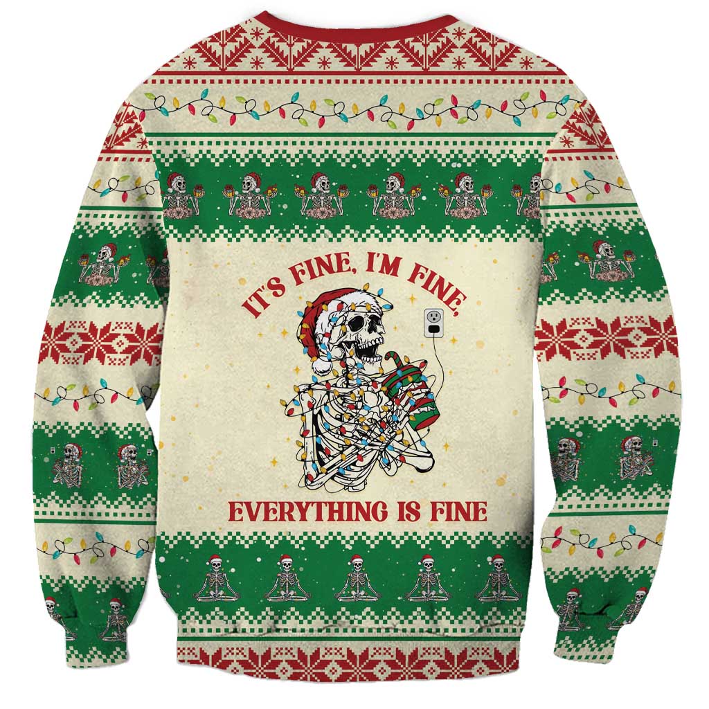 Funny Skeleton Christmas Sweatshirt It's Fine I'm Fine Everything Is Fine - Wonder Print Shop