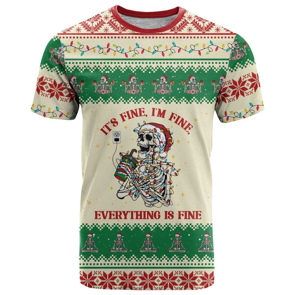 Funny Skeleton Christmas T Shirt It's Fine I'm Fine Everything Is Fine - Wonder Print Shop